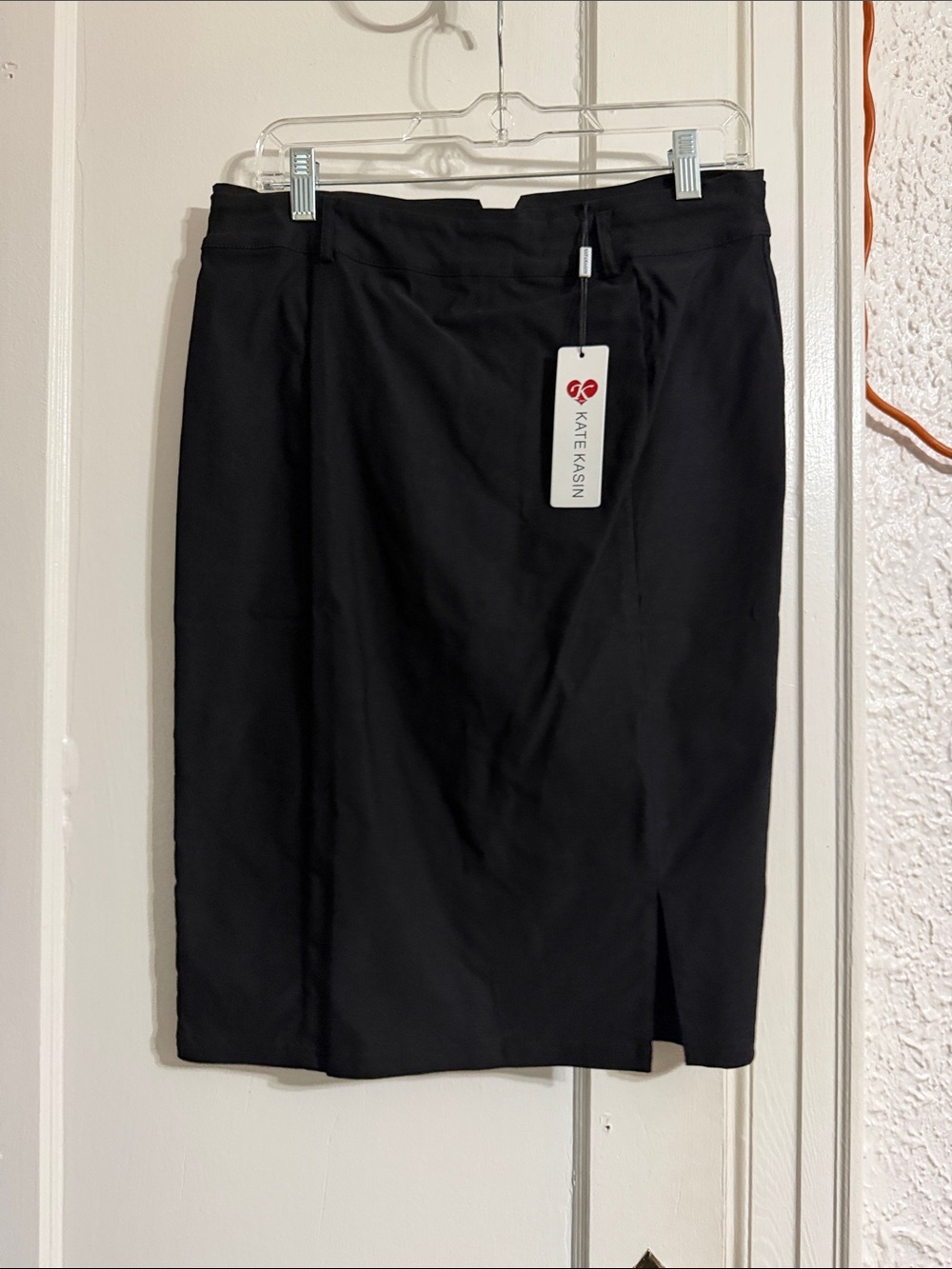 Kate Kasin Black Pencil Skirt with Front Slit